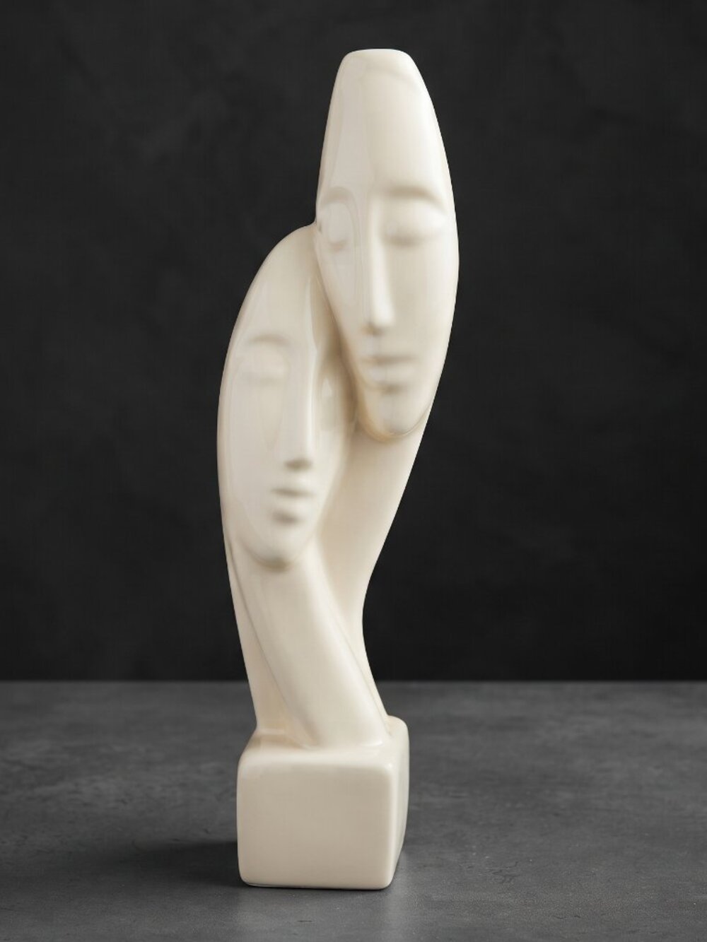 Vintage Greek Cycladic Devotion Lovers' Faces Ceramic Art Sculpture Statue 12.5"